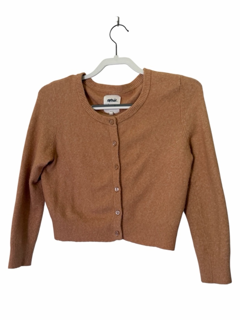 Aerie Comfy Button Down Cozy Long Sleeve Fuzzy Cardigan Tan Orange